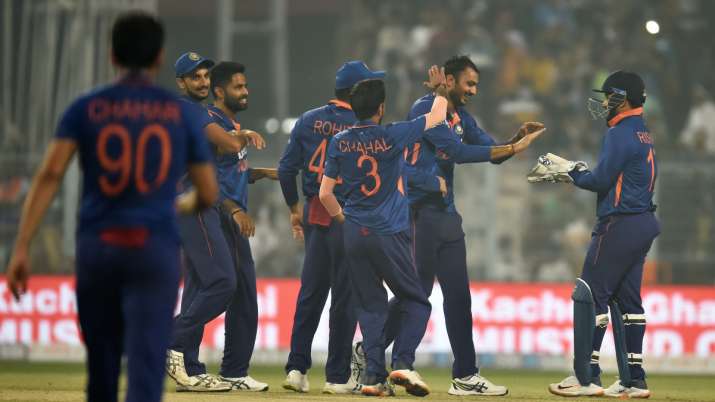 Axar Patel celebrates after taking a wicket.